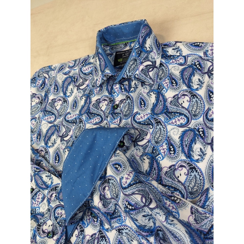 Society Of Threads Small 14-14.5 32/33 Mens Shirt Stretch Paisley Athleisure